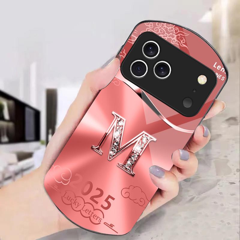 Gradient yellow letter M For iPhone 17 16 15 14 Pro 13 Plus 12 mini 11 Pro Max XR X S 7 8 Elliptical Tempered Glass Phone Case