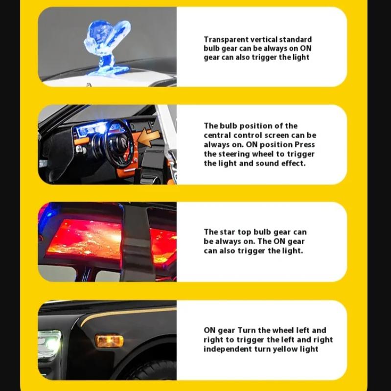 1/22 Scale Rolls Phantom Alloy Car Model Diecasts Metal Vehicles Collect Simulated Decorations Sound & Light Gifts for Kids