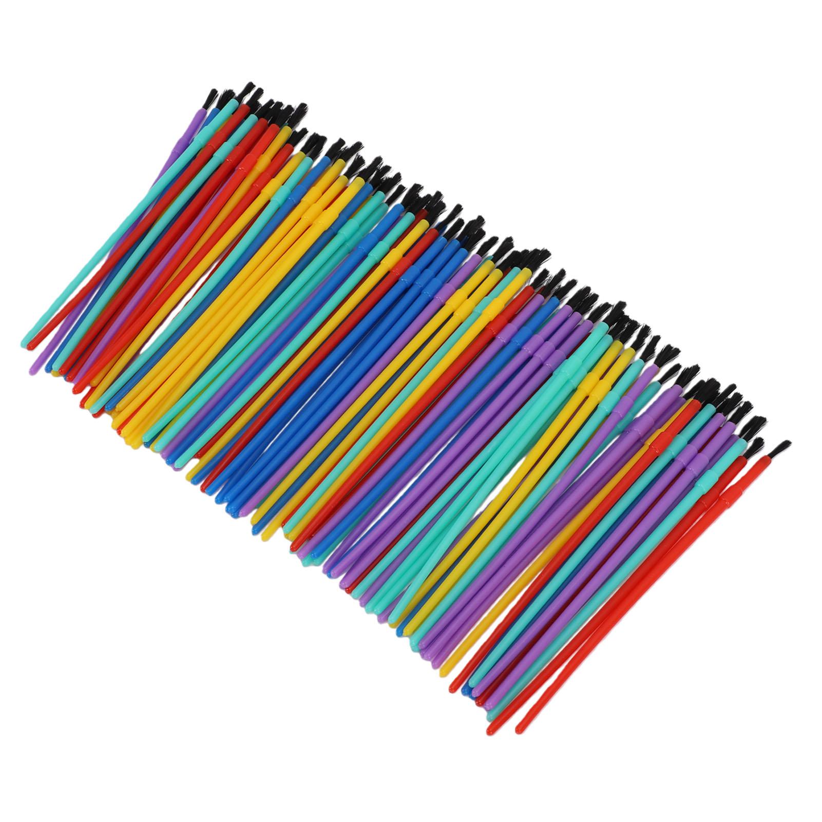 

100PCS Kids Paint Brushes Plastic Handle Nylon Brush Set for Watercolor Oil Painting 5 Colors 16cm 6.3in Mixed Color