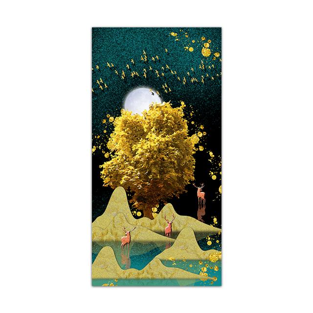 Nordic Abstrakte Weiße Elch Gold Baum Malerei auf Leinwand Landschaft Poster und Drucke Wand Kunst Bilder für Wohnzimmer Hause decor