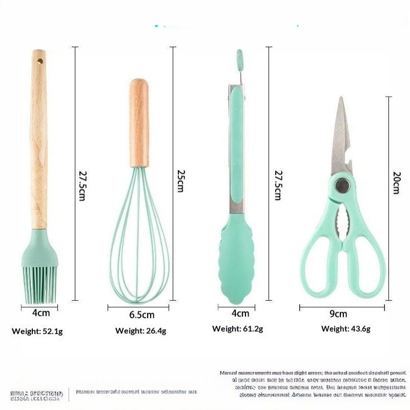 Wooden Handle 19 PCS Silicone Kitchen Utensil Set Food Grade Sharp Knives for Beginner Chef Cooking Use