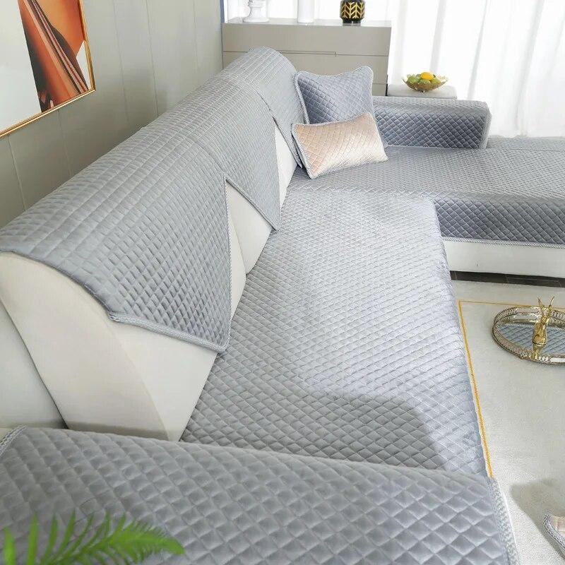 Flannelette Diamond-shaped Plaid Sofa Cushion Winter Warmth Beige non-slip Simple Sofa Cover Family Recliner Cushion Pillowcase