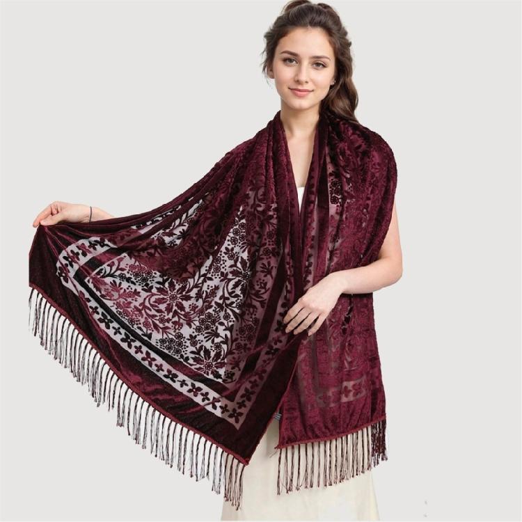 Sophisticated Velvet Shawl Scarf for Women Evening Dress Cover Up Shoulder Wrap Wedding Guest Fringed Scarf