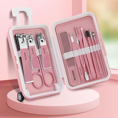 Gracienorm - Set of 12: Stainless Steel Manicure Kit + Nail File + Nose Hair Cutter + Earpick + Tweezers + Blackhead Remover (Various Designs)
