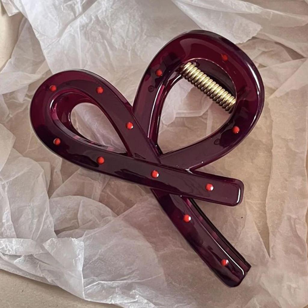 2Pcs French Style Shark Claw Clamp Hairpin Vintage Polka Dot Red Bow Hair Clip Barrette Headwear Hair Accessory For Women