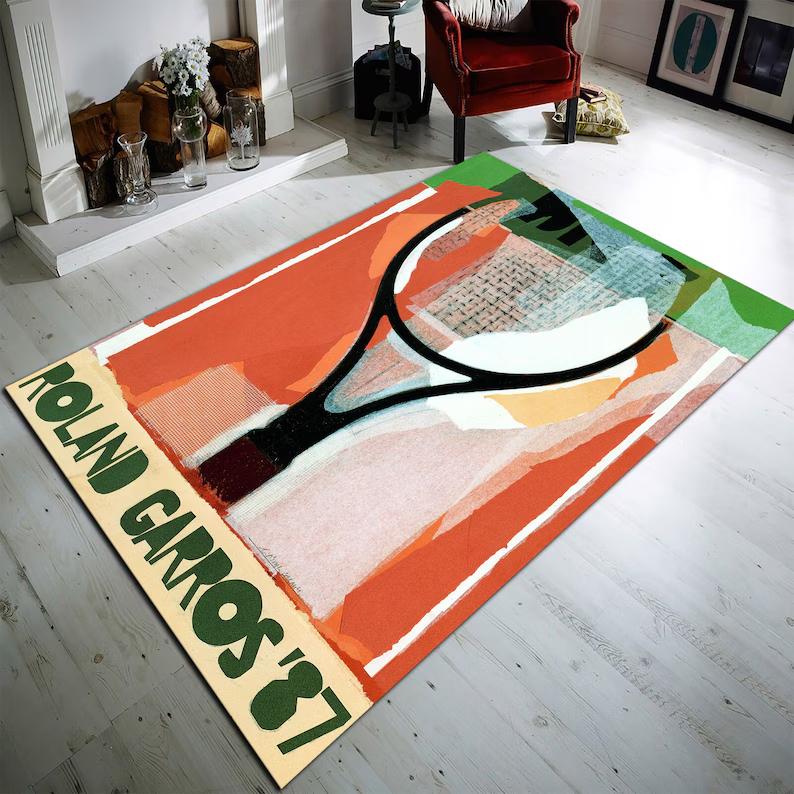 Tennis Court Rug Realistic Sports Area Rug Game Room Living Room Bedroom Kitchen Home Decoration 2D Carpet