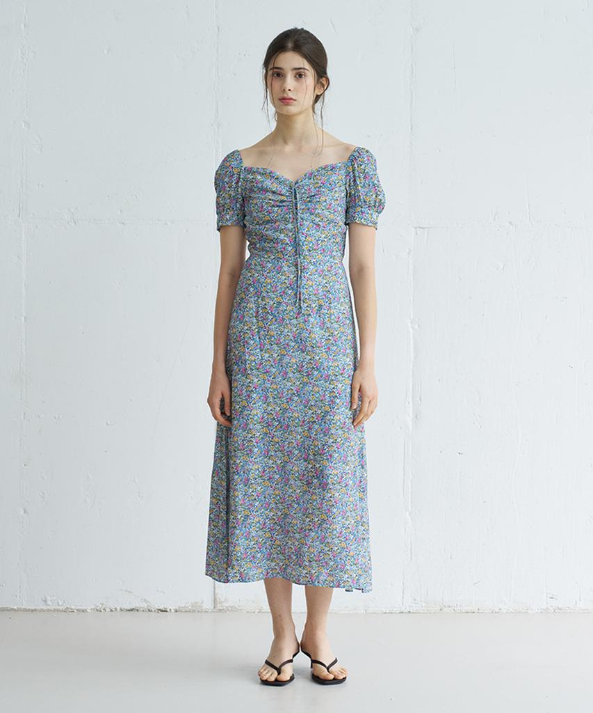 VEM.VER Shusha Heart Neck Floral Midi Dress_Blue