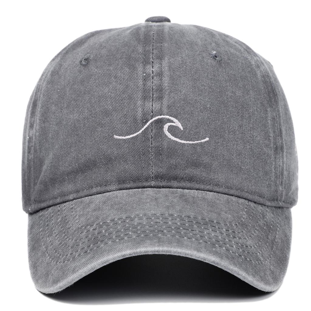 Wave Pattern Embroidered Baseball Cap For Men Women Vintage Washed Cotton Duckbill Sun Hat Distressed Dad Hats