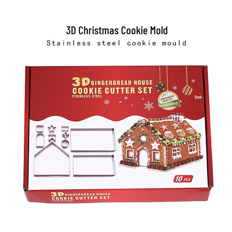 3D Edelstahl Weihnachts Lebkuchenhaus Ausstechform Set (10-teilig)
