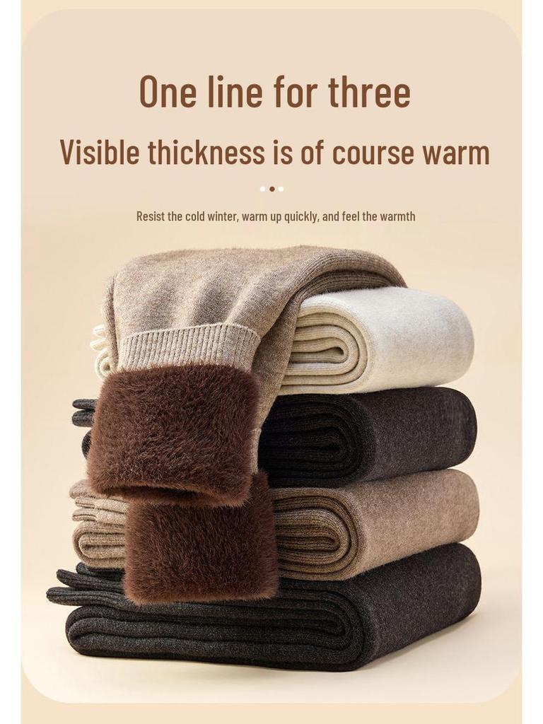 Unisex Thick Fleece-Lined Wool Pants: Warm, Slimming Base Layer with Cashmere for Winter