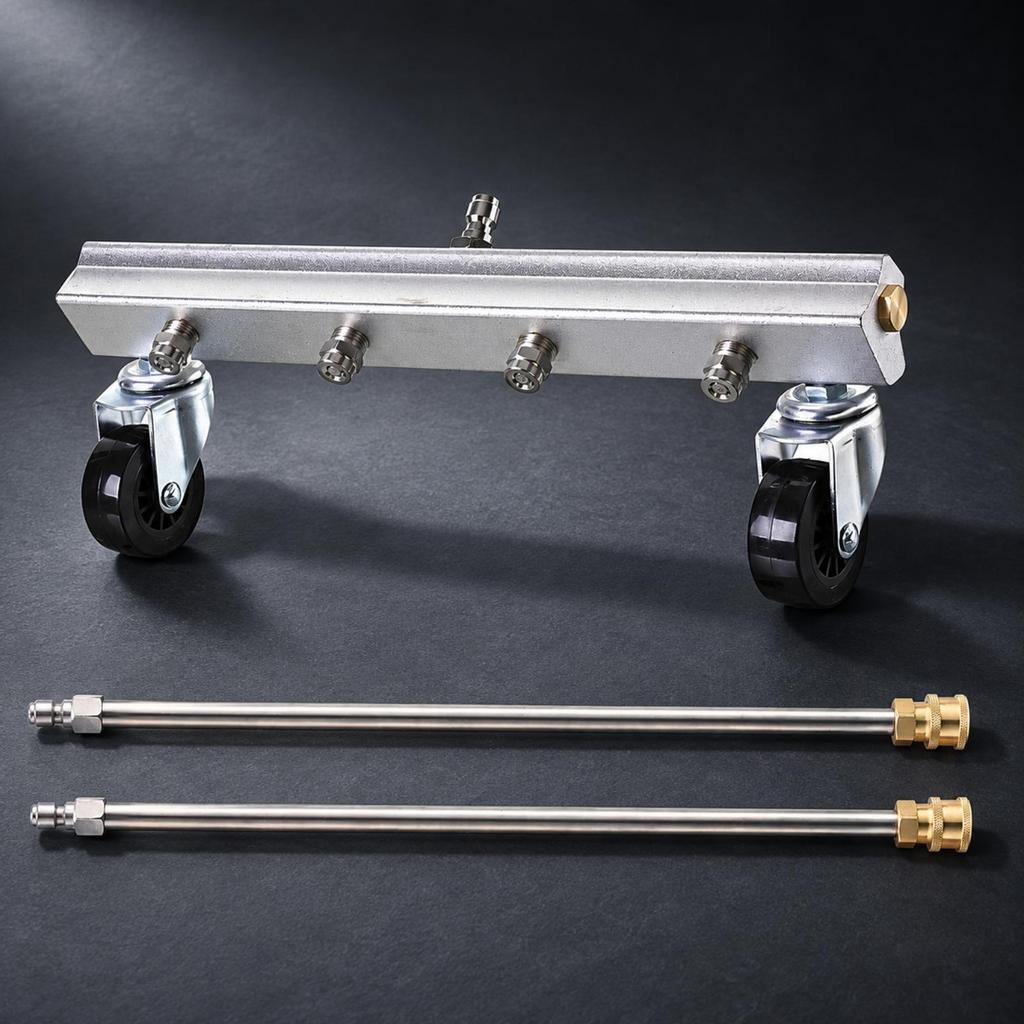 Stainless Steel Pressure Washer Attachment with Extension Rods QuickCoupling Wheels MultiNozzle