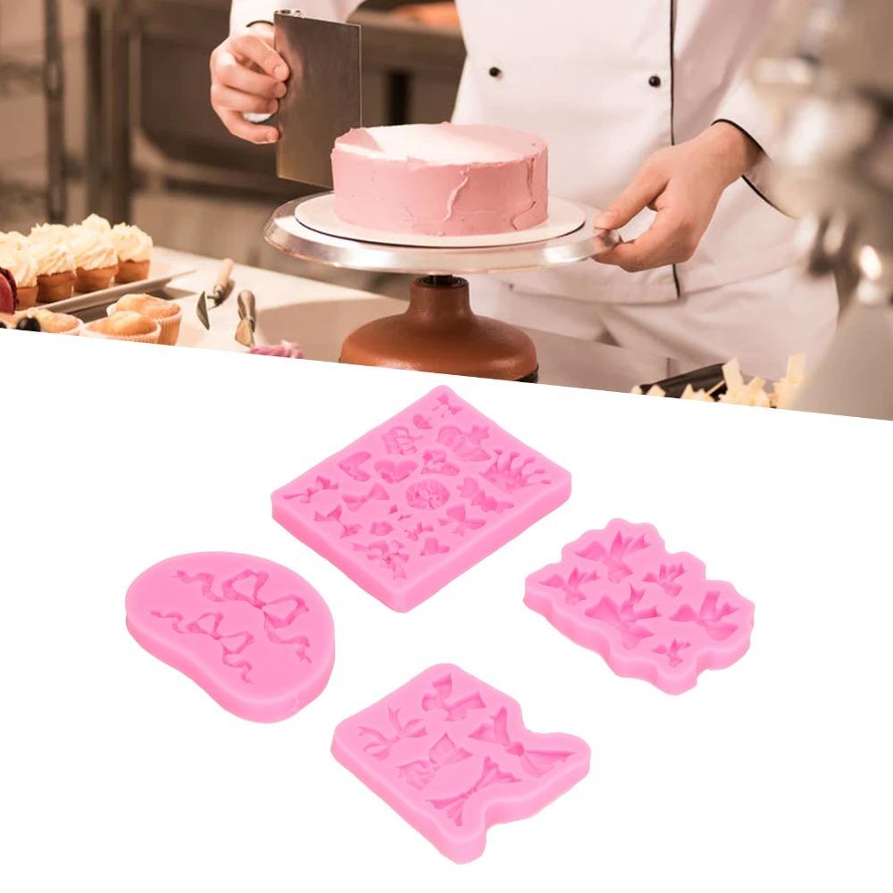 

4pcs Durable Fondant Mould Nonstick Silicone Baking Mould Bowknot Silicone Mould Cupcake Topper