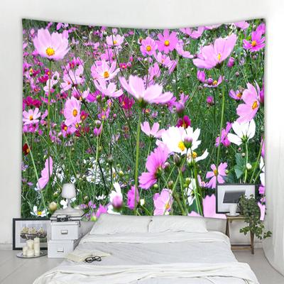 Tapiz de valla de madera con flores de primavera, plantas rosas naturales, colgante de pared Floral, ventana de jardín, tela de paisaje Natural, decoración del hogar