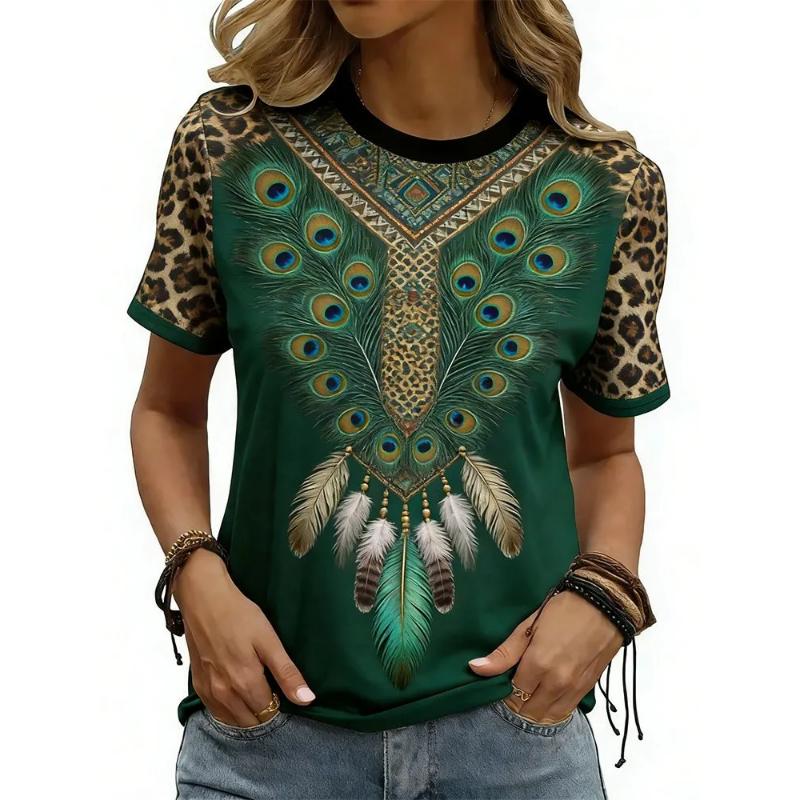 Fashion Women's Crew Neck T-Shirt Crew Neck Short Sleeve 3D Color Printing Tees
