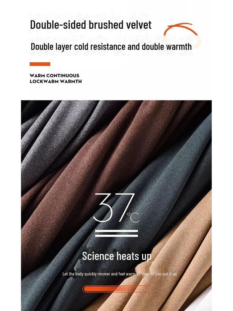 Warmes Herren-Langarmhemd mit halbem Rollkragen und Samtfutter für Herbst/Winter