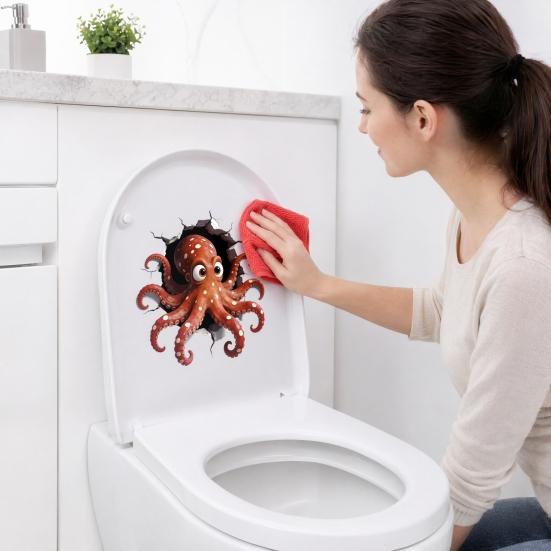 yangyizhi Octopus Toilet Seat Sticker, 3D Water Tank Waterproof PVC Cover Decal, Self-Adhesive Lid Decals for Bathroom