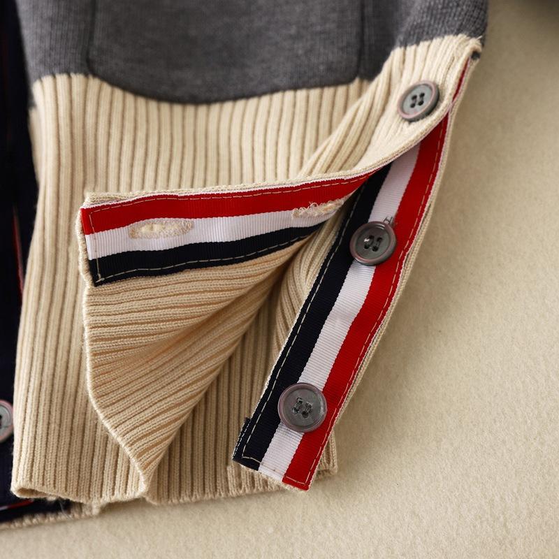 Pletený kardigan dámský jarní a podzimní s výstřihem do V barevně blokovaný svetr s dlouhým rukávem bunda