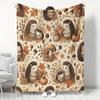 Vintage Hedgehog Forest Flannel Blanket - Soft Plush All-Season, Machine Washable for Bed, Couch, Travel, Camping - Rustic