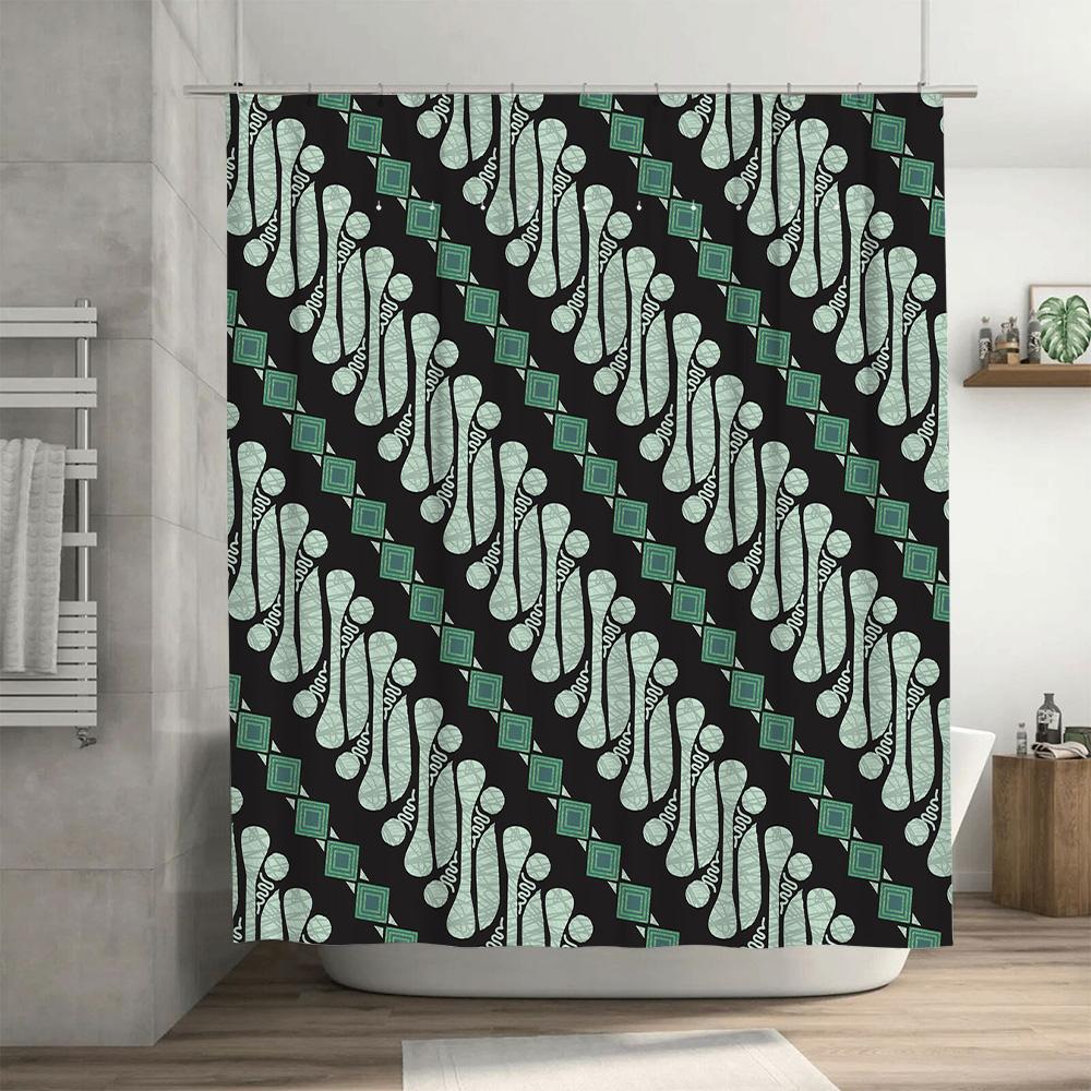 Modern Bathroom Shower Curtain Decorative Pattern Waterproof Fabric Printing Black Green Square 240X180cm