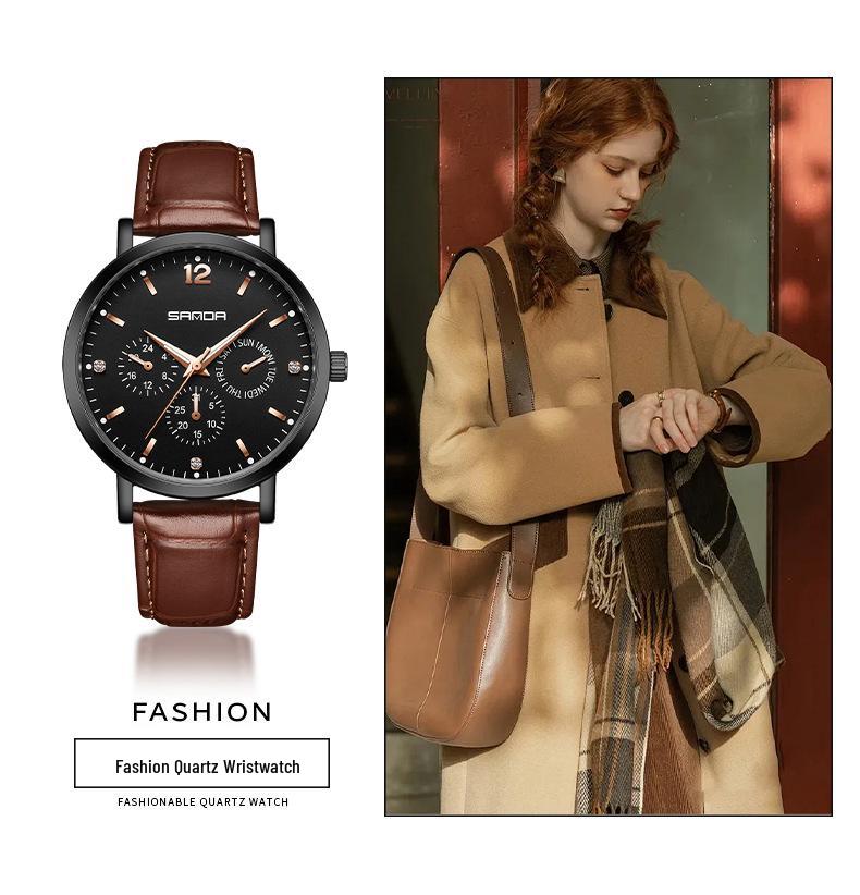 Sanda Waterproof Six-Hand Quartz Wristwatch, Luminous Hands, Unisex for Business and Casual Wear