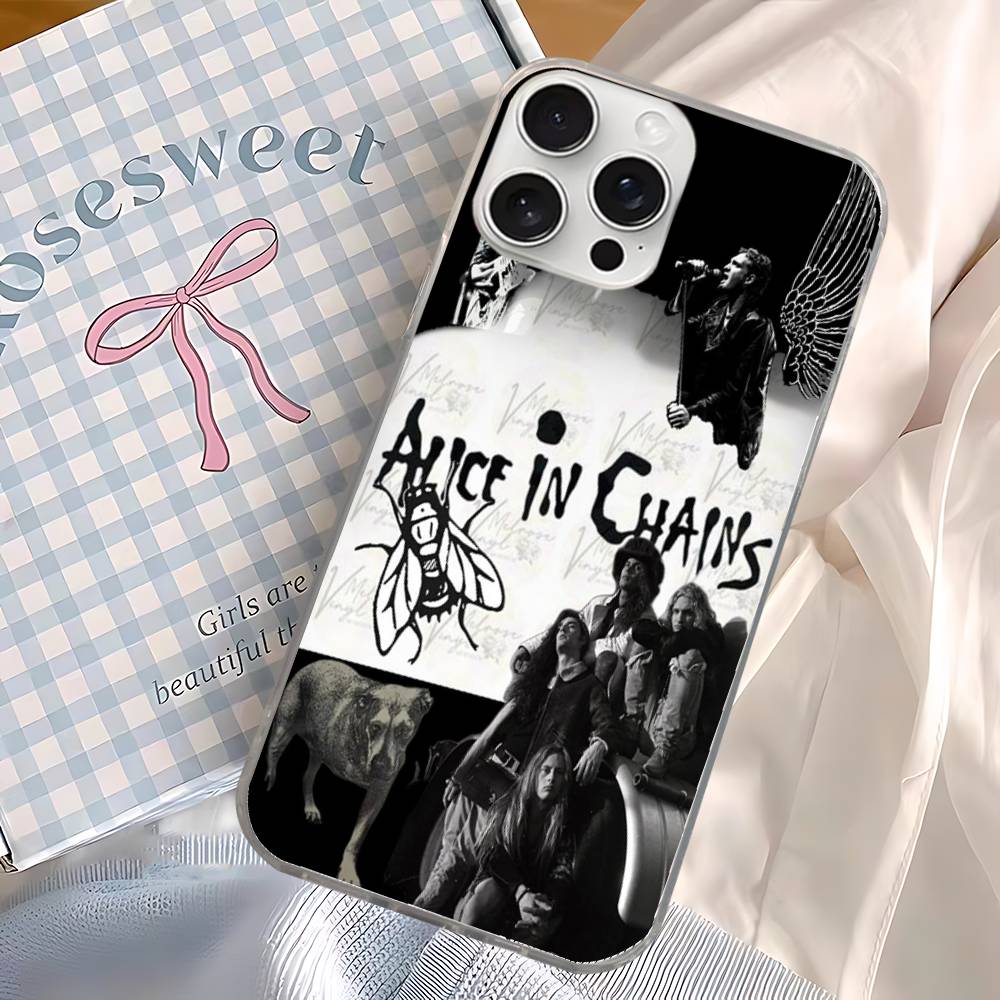 A-Alice I-In C-Chains For iPhone 17 Air 16 15 14 13 12 11 Pro Max Plus Phone Case Silvery Satin Glossy Surface