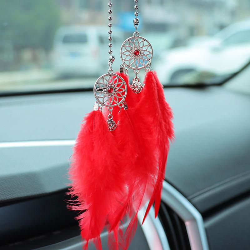 Feather Car Rearview Mirror Handing Pendants Dream Catcher Alloy Decoration