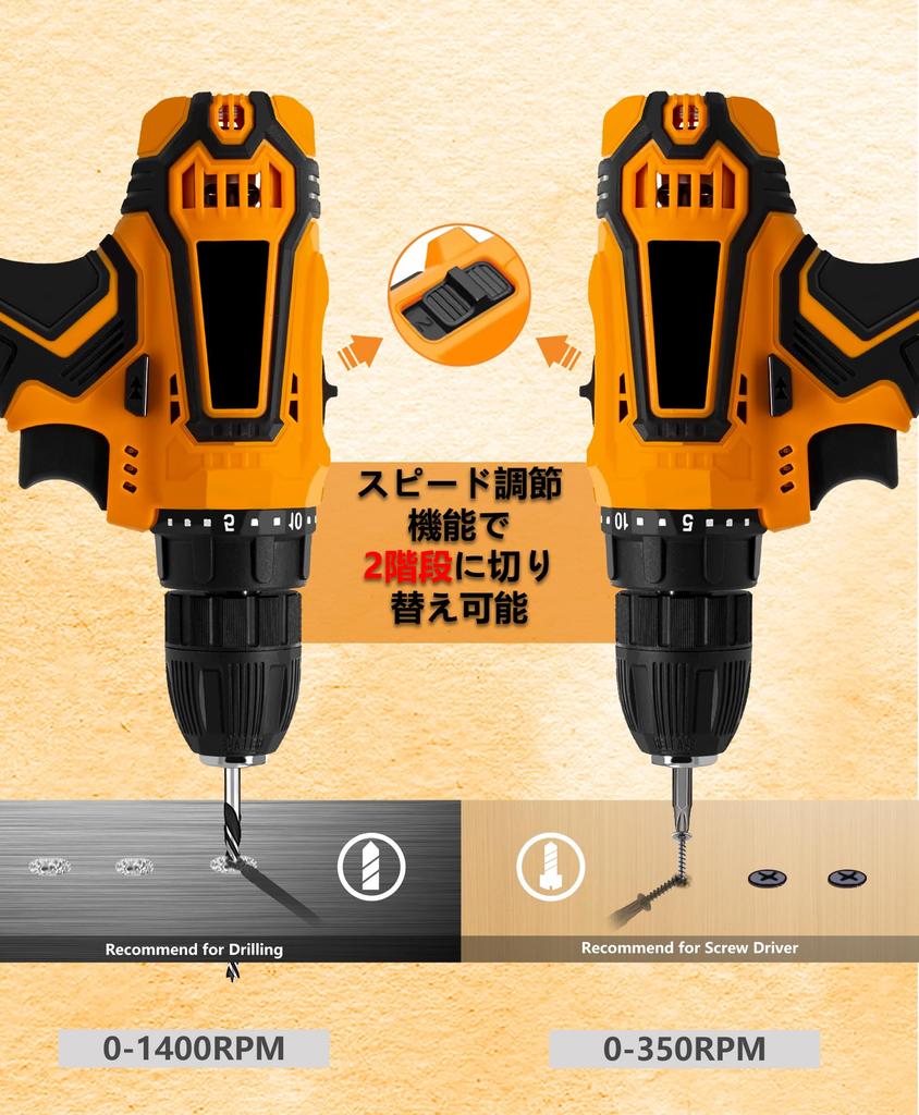 Elektrischer Schraubendreher und Bohrer-Set mit 2 21V 1500mAh Bohrern mit Drehmoment, maximaler Geschwindigkeit, Bohrkraft-Werkzeugset mit 21 Bohrern und Aufbewahrung, einfach zu bedienen