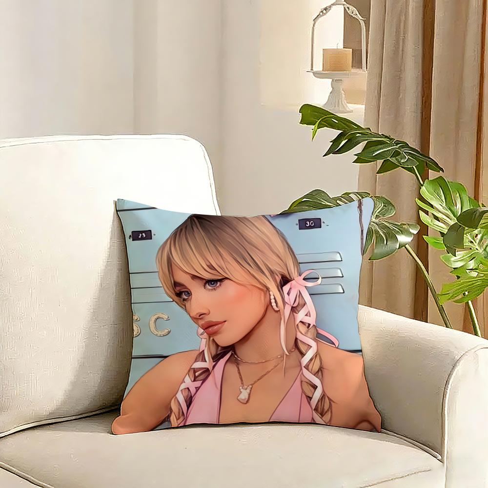 Singer Sabrina CarpenterS Cushion Cover Reversible Plush Pillow Cover Soft Fluffy Home Decor for Sofa Bedroom