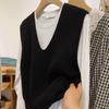 Korean Style 100% Wool V-Neck Knit Vest Women Winter Sleeveless Cardigan Layering