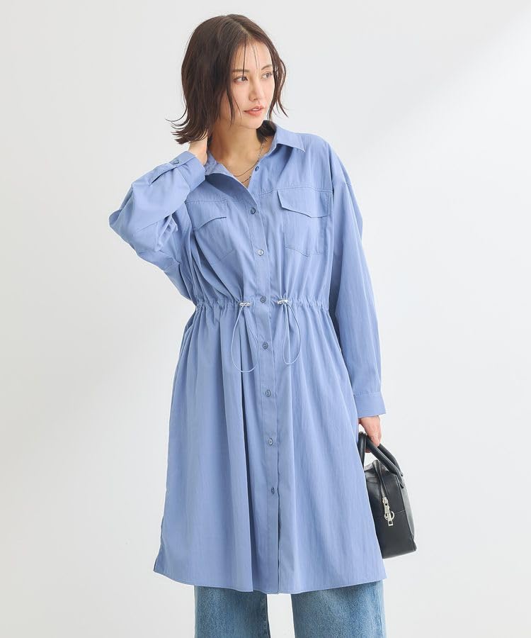 Casual Midi Length Military Shirt Blue [Green Parks] Dress, Dress, Women's,