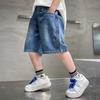 Summer Teenager Kids Shorts Young Boys Loose Denim Pants Tween Children Straight Washed Jeans Shorts Fit 12-13 Years