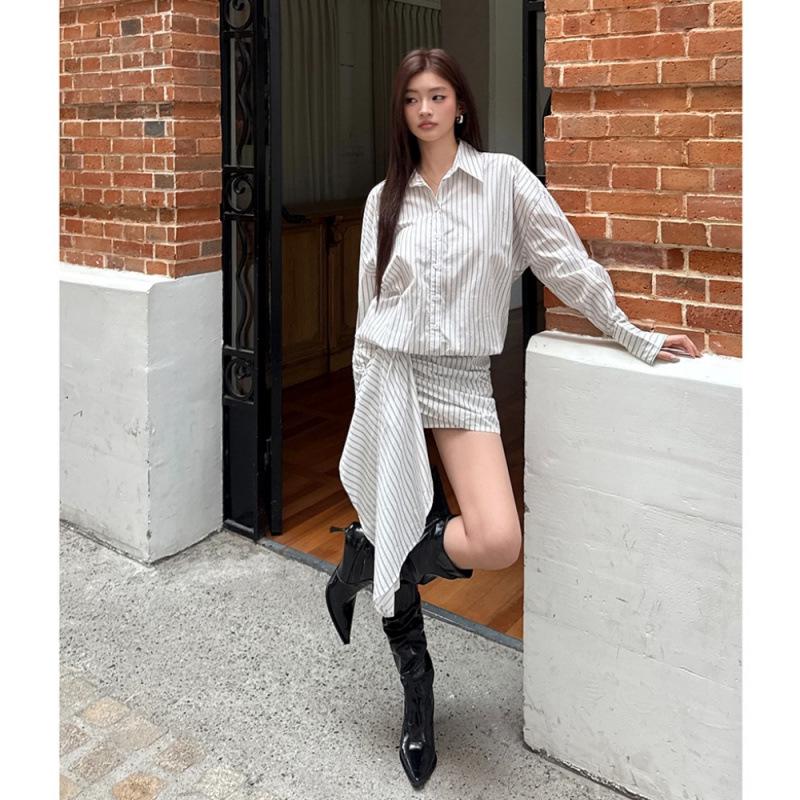 2026 Spring/Summer Women's Striped Shirt Dress - Casual, Fashionable, Bodycon Design