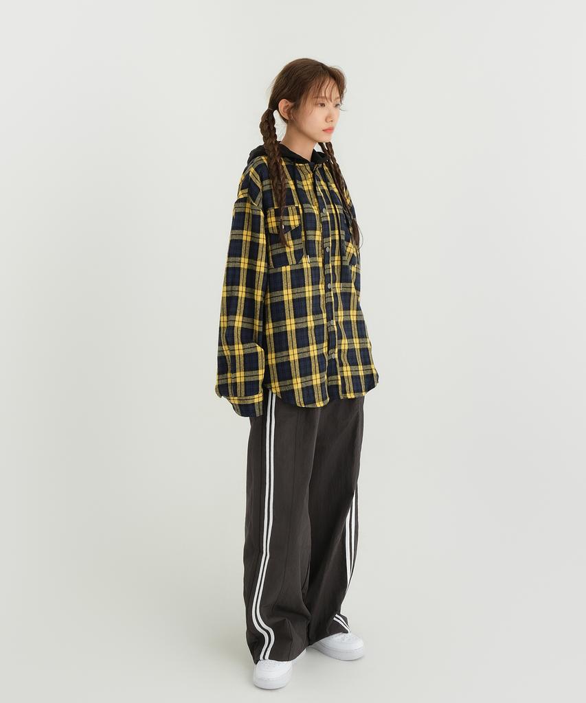 SLOW RECORD HOUSE Hooded Check Shirt_Yellow