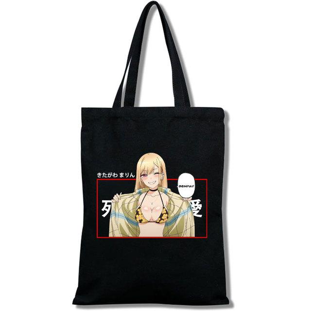 Fashion Anime My Dress-Up Darling Marin Kitagawa Men Women Reusable Shopping Bag Cartoon Print Eco-Friendly Canvas Tote Bag