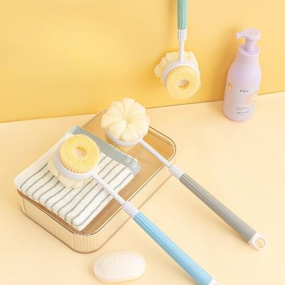 1PC Retractable Long Handle 2-in-1 Bath Back Rub Artifact Long Handle Soft Bristle Bath Ball Brush Double-sided Strong Back Rub Bath Brush