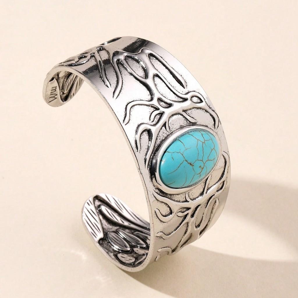 

Этнический стиль сплав ручные украшения с бирюзой широкий открытый браслет для женщин Ellipse One