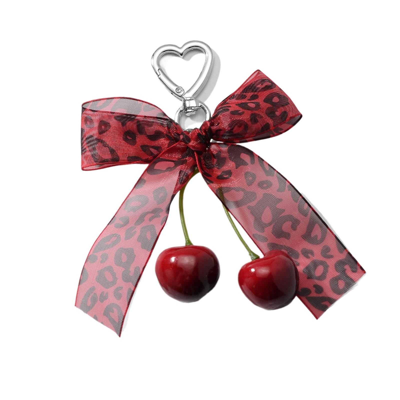 

Stylish Love Cherrys Pendant Bowknot Keychain Accessory Stylish Key Holder for Women Sturdy Alloy Car Key Pendant T4