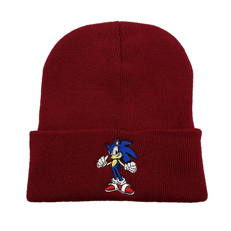 Hedgehog Sonic Kid Cartoon Embroidery Wool Knitted Hat Student Outdoor Men S And Women S Autumn And Winter Warm Hat One size fits all бордовый