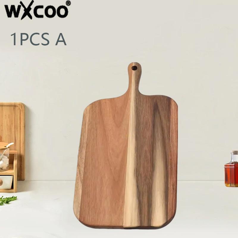 WXCOO1pc Long Handle Food Boards Kitchen Solid Wood Cutting Board Cake Dessert Tray Acacia Wood Food Boards Kitchen Supplies