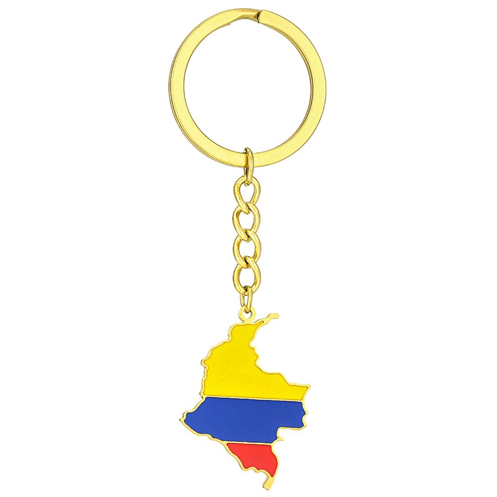 Gold/Silver Pendant Keychain Colombian Map Flag Key Rings Accessory for Women