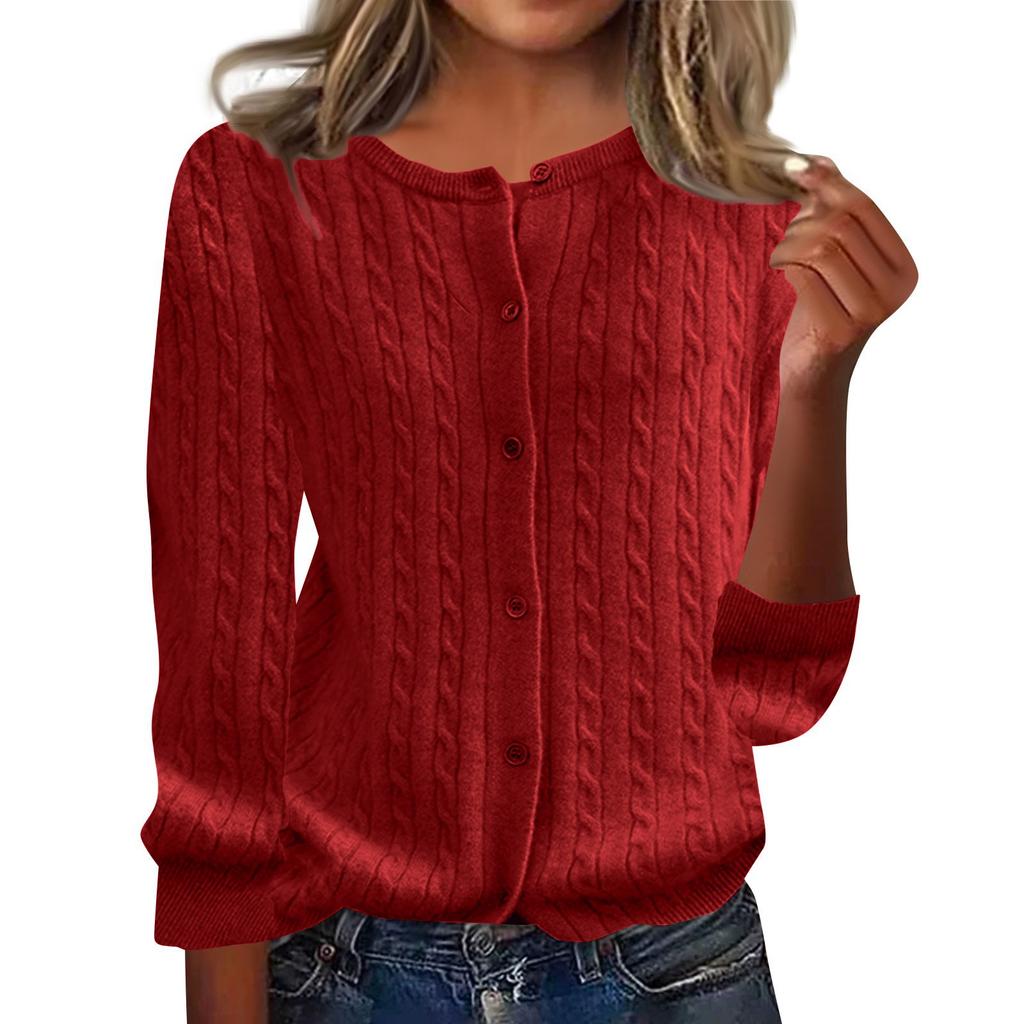 Women's Fashion Single Breasted Cardigan Solid Color Button Knit Casual Top