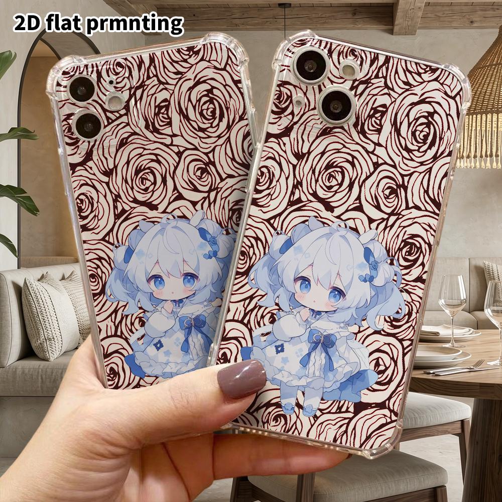 Phone case: 2D flat design, suitable for iPhone 18 17 16 15 14 13 Pro, transparent corner protection case, blue-haired loli, Christmas and Halloween g