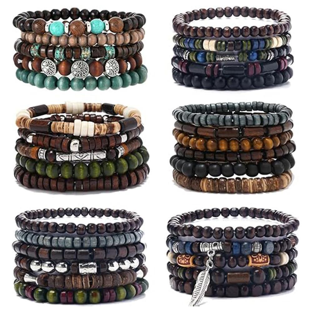 Набор из 32 регулируемых деревянных браслетов для мужчин, мужской браслет, значимый подарок, Amazon, трансграничная доставка