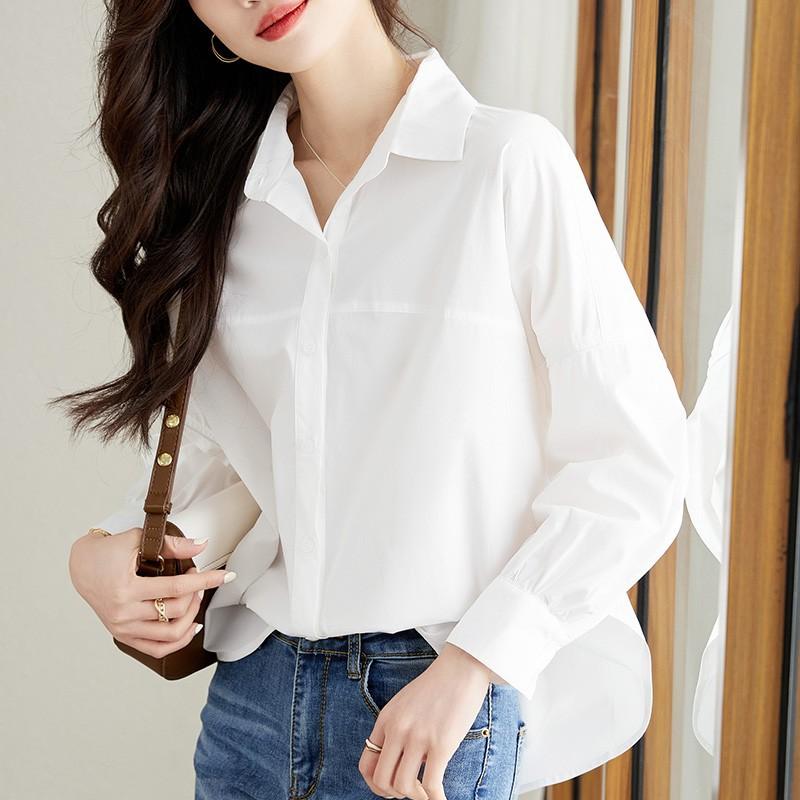 Blue Lantern Sleeve Design Shirt Women's Long Sleeve Spring Loose Casual Top Fashion Chic Shirt