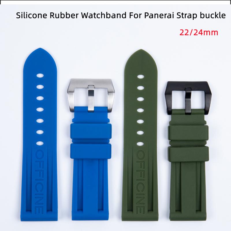 Pulseira de Relógio de Borracha Impermeável de Alta Qualidade 22mm 24mm Verde Preto Vermelho Azul Laranja Amarelo Branco Para Fivela de Pino de Pulseira Panerai