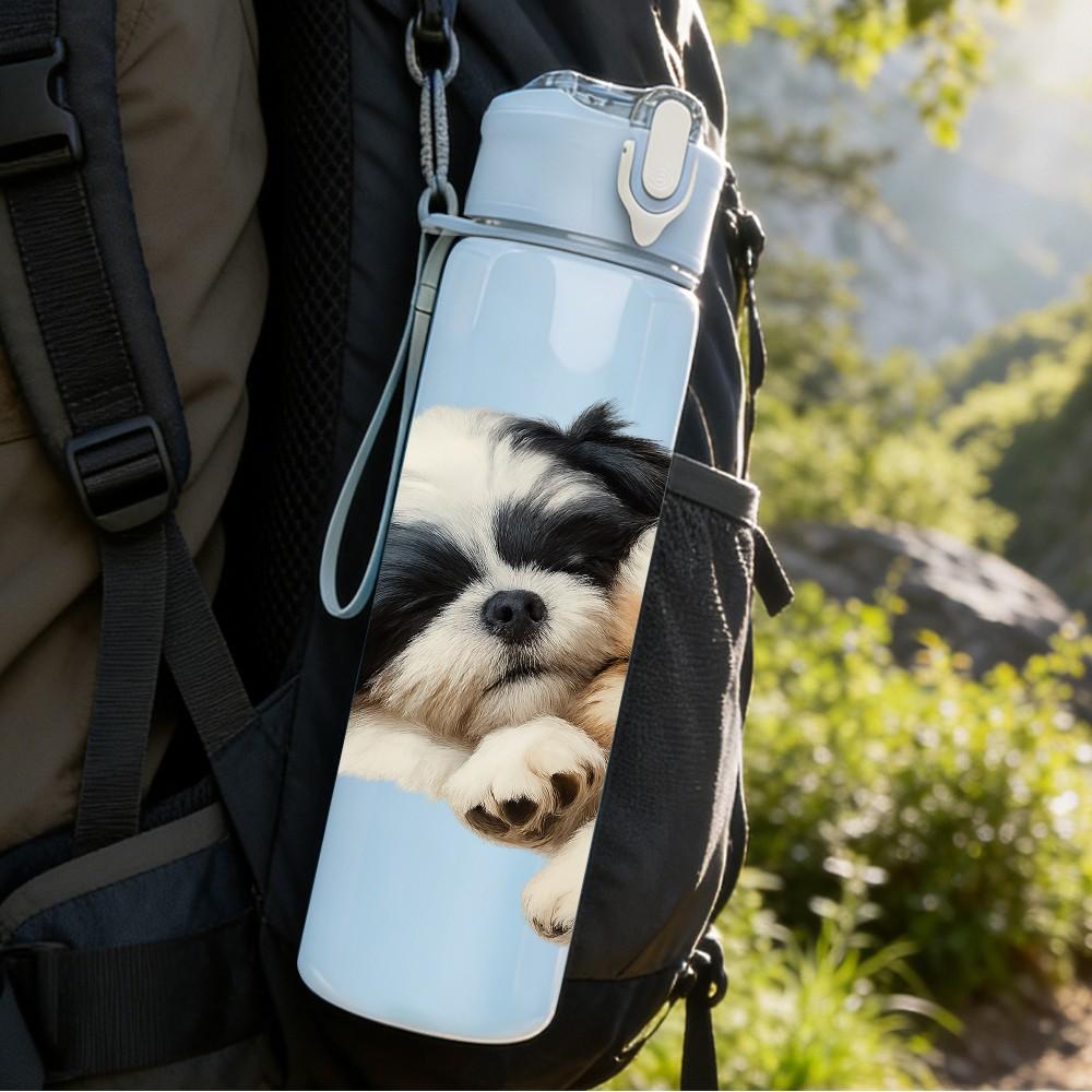 1PC Two Puppies Sleeping Together 750ml Color Plastic Sports Water Bottle Leakproof Flip Straw Lid Suitable for Sports Office Home Use