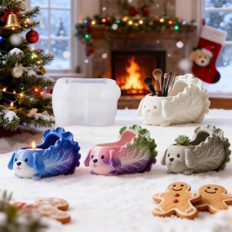 High Temperature Resistant Silicone Mould for Succulent Planter Cabbage Dog Flower Pots Mold Office Desk Ornament Mold