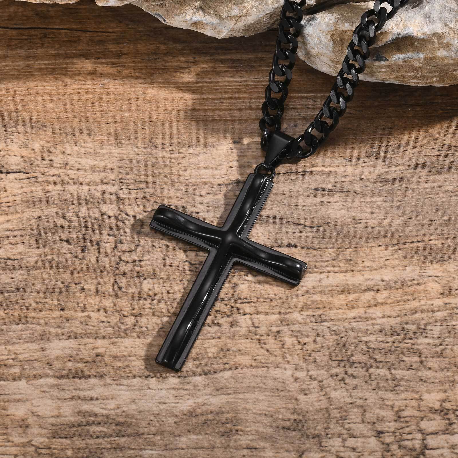 Vnox Mens Big Cross Pendant Necklaces, Religous Faith Jewelry, Two Layers Cross Pendant with Cuban Chain, Punk Hiphop Collar