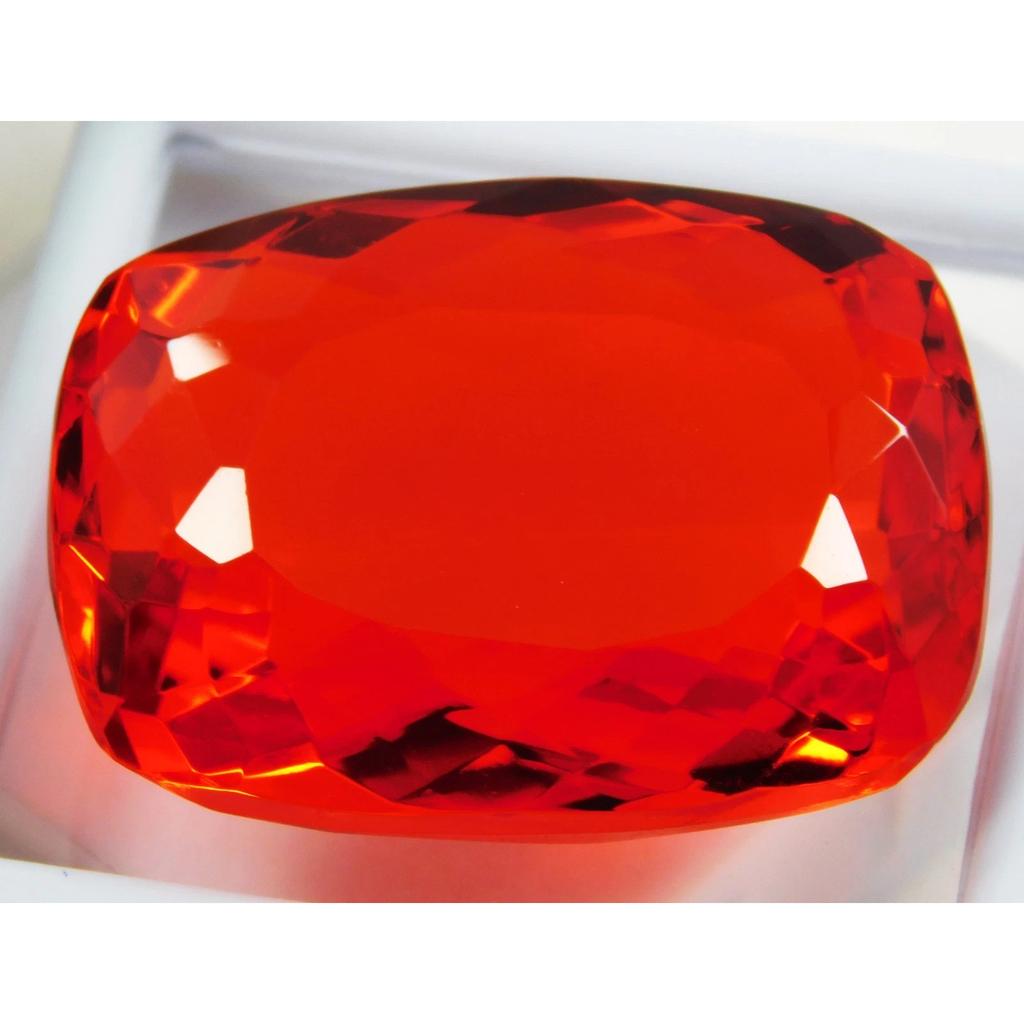 Certified 136.75 Ct Mexican Fire Opal Red Orange Cushion Cut Natural Gemstone