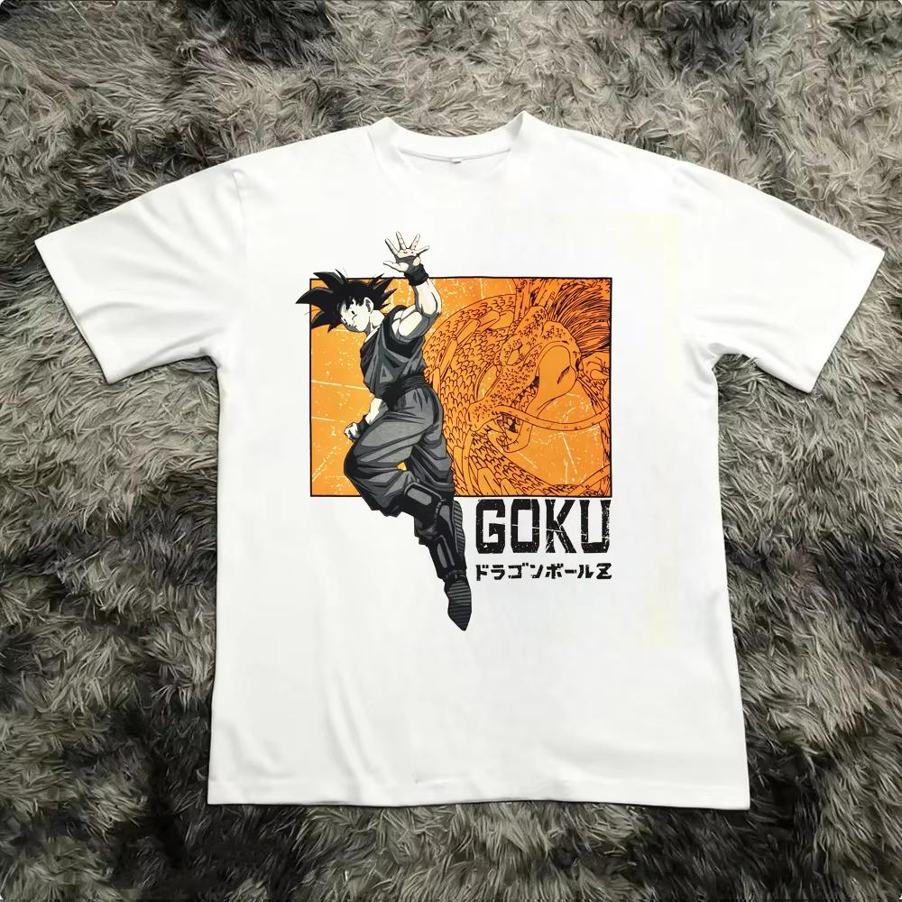 Unisex Retro Casual Cotton Short‑sleeve T‑shirt with Goku and Vegeta Print from Dragon Ball Z, Harajuku Y2K Style T-shirt